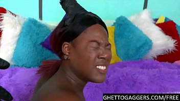 Black hoe fuck her throat and pussy while she gags and c. non stop